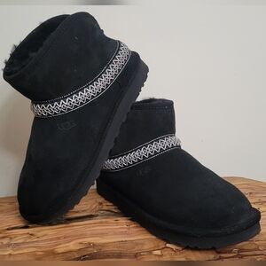 UGG Women's Black Winter Boots with Patterned Trim